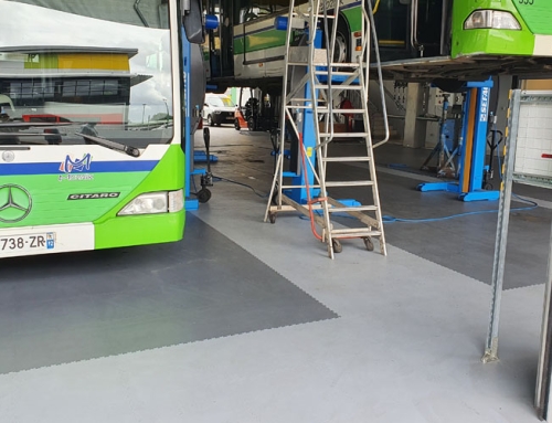 Taller de autobuses elige las losetas industriales Modulfix