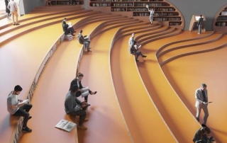 Pavimento de caucho naranja en universidad