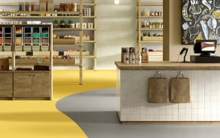 Suelo de vinilo amarillo en rollo para tiendas Bosco Sound